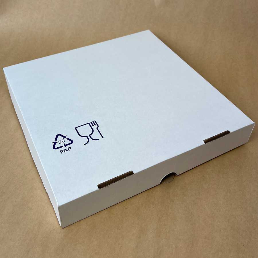 Коробка для Пиццы 32см Белый, профиль Е с печатью ман.знаки, вн.размеры 320х320х45 мм